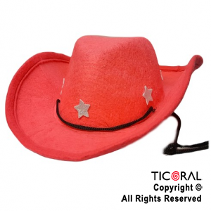 SOMBRERO COWBOY TELA FUCSIA CON ESTRELLAS x 1